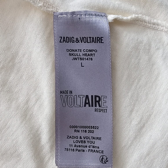 Zadig & Voltaire L'amour Est Declare Graphic Tee Size Large - Picture 11 of 12